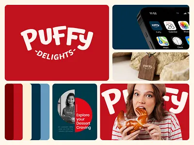 Puffy Delight Brand Identity bakerybranding brandidentity branding creativebranding designshowcase dessertlovers dribbbleshots foodbranding logodesign packagingdesign pastryshop sweetdesign visualidentity