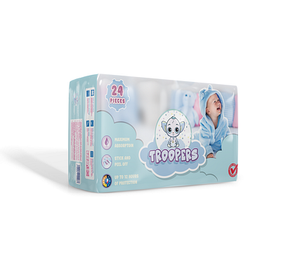 Troopers Baby Diapers | Logo & Packaging Design 3d 3d mockup animation box brand identity branding design graphic design graphic designer illustration label design logo logo design logos logotipo logotype packaging packaging design ui