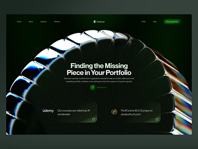PortFund - Stock Advisor Website glassmorphism green hero portfolio stocks ui uiux web3