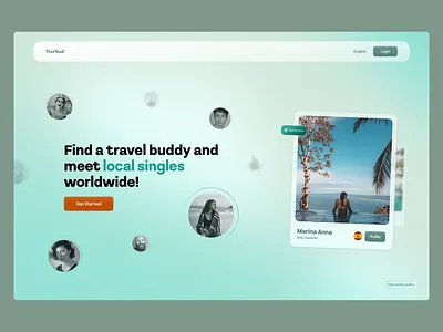 TourBud - Find Travel Buddy Website call to action card cards design hero travel uxui webdesign website