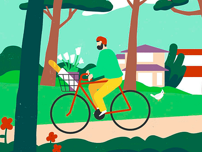 Illustration: Joyful Cycling in Nature active lifestyle artistic concept bicycle art casual biking cheerful design cycling path eco friendly everyday leisure fresh air green living healthy lifestyle illustration modern illustration nature ride outdoor activity peaceful vibe scenic view simple joy suburban scene vibrant colors