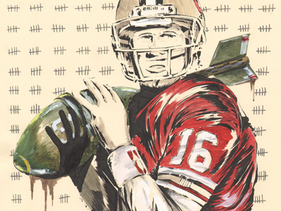 Joe Montana 16 49ers athletics bomb dribbble football green icon illustration joe montana legend military nfl red san francisco sports