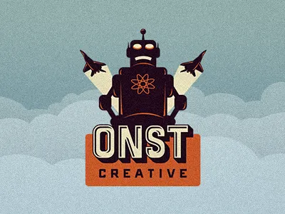 ONST Creative Logo (Final) airplane airplanes branding coffee pot fighter jet fighter jets future growcase identity jet jets logo logotype michael spitz onramp onst onst creative retro robot robots