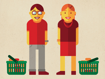 Shoppers basket infographic man shopping vector woman