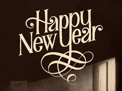 Happy New Year lettering typography vintage