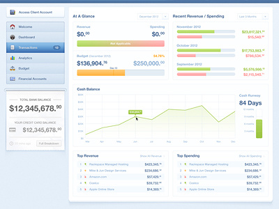 Dashboard balances blue cash clean dashboard financial graph interface money navigation receipt revinue slip small spending ui ux