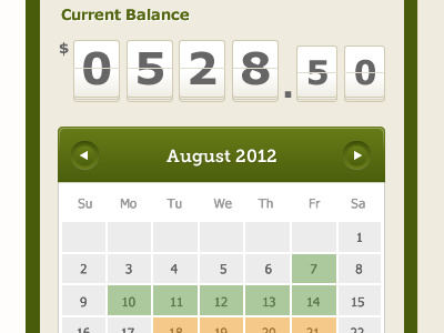 Balance and Calendar balance beige calendar count counter flip green price sidebar