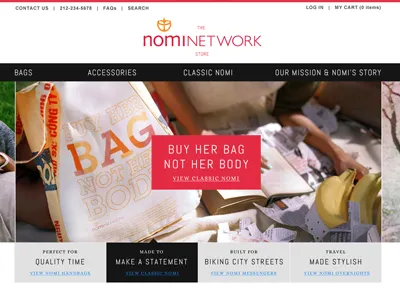 Nomi Network carousel navigation e commerce light non profit web