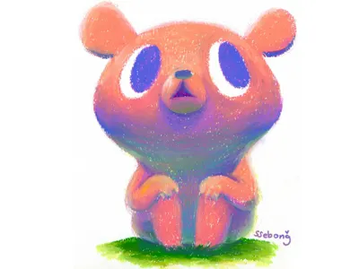 Pink bear bear character illustration oil pastel