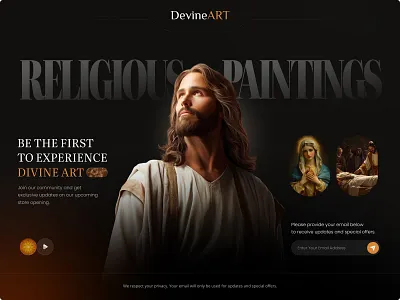 Divine Art: Website Design Coming Soon! artcollectors artforsoul banner coming soon comingsoon communityofart creative design creative ui design divineart dribbbledesign exclusiveupdates futuristic design god landingpage painting religiouspainting uiux webpage website design