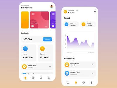 Personal Finance App UI Design banking ui clean design colorful gradients digital wallet expense tracking finance app financial dashboard fintech solution income management interactive graphs minimalist ui mobile banking modern app design money management pastel design personal finance subscription tracking transaction details user friendly wallet tracker