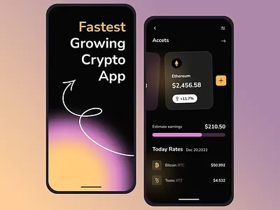 Fastest Growing Crypto App UI/UX app blockchain app crypto app crypto innovation crypto tracking crypto trading cryptocurrency app dark theme design digital wallet finance management futuristic interface gradient background investment app mobile app design modern uiux real time assets ui design user friendly ux design ux ui