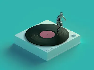 Vinyl Groove 3D Design 3d 3d abstract art 3d animation 3d art 3d art work 3d character 3d design 3d visuals animation color creative design digital illustration metallic figure motion graphics rendered teal background viny record visual effect
