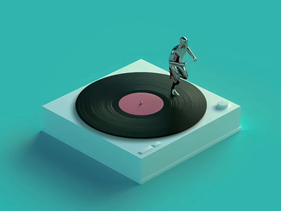 Vinyl Groove 3D Design 3d 3d abstract art 3d animation 3d art 3d art work 3d character 3d design 3d visuals animation color creative design digital illustration metallic figure motion graphics rendered teal background viny record visual effect