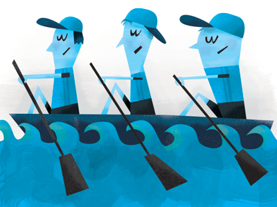 Olympic Rowers blue illustration texture watercolor