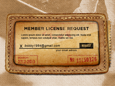 Sporting Goods Signup Form form leather outdoors rugged sackcloth sign up single page stitching textured