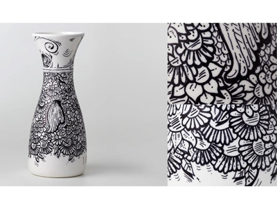 Artbottlewater cirobicudo fish flowers illustrations jar leaves