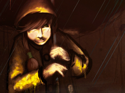 Rainy Day (Umbrella Girl) beast character design comic creepy dark fantasy horror illustration monster painting rain raincoat scary spider umbrella