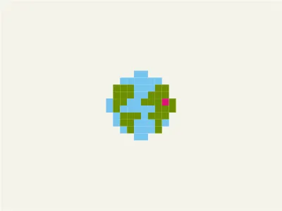 Pixel Planet animation blue circular earth globe green logo pixel planet round