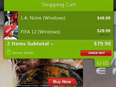 Cart Preview drop down shopping cart tab