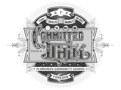 Committed 2HIM black detailed illustration lettering line drawing typography white