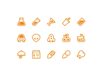 Still More Symbolicons Line alien beaker bicycle icon icons lightbulb martini motorcycle pixel spaceship symbolicons symbols tooth ufo umbrella vector