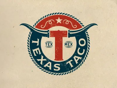 Texas Taco badge crest emblem enclosure food horns logo t texas