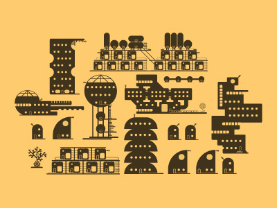 little city E icons illustration