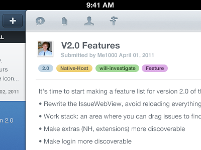 Bughub - Issue detail view header icons ios ipad app navbar ui