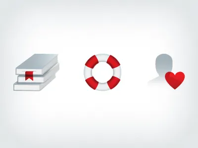 Red and Gray Icons books gray heart help icons learn lifesaver red service support training