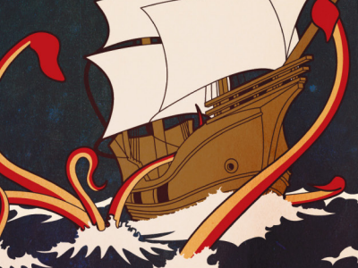 Sea Monster!!! boat illustration sea monster ship squid
