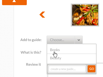 Create New Guide dropdown lato web app