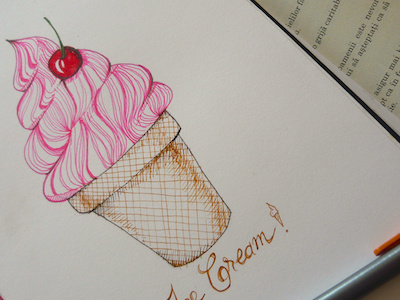 Dribbble53 apostol cherry cream elena greta ice illustration ink iscariotteh paper pen pink sketch waffle