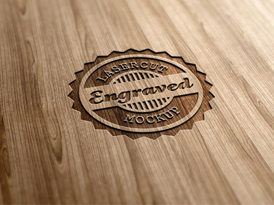 Lasercut / Engraved Wood Logo Mock-Up 3d carved carving display effect engraved engraving lasercut logo mock up photorealistic presentation realistic wood wooden