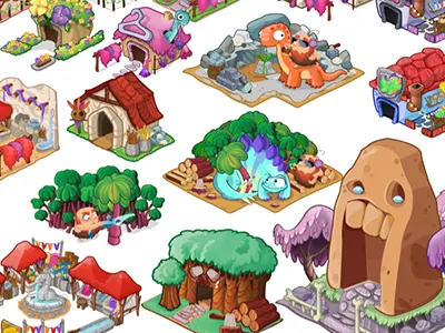 tiny village buildings concept art vector art