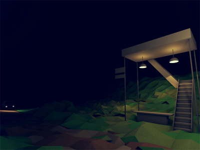 Horror Movie Scene 3d ao bus stop c4d cinema 4d dark horror lowpoly model night polygons render scary scene