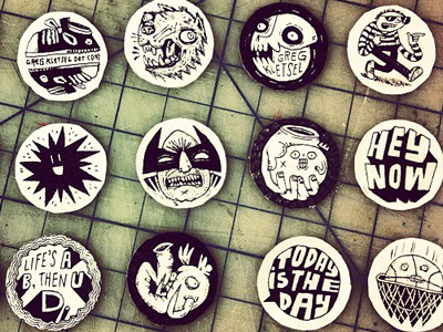 Buttons badge basketball black and white button cartoon character circle comic converse drawing elephant grid hand hand made illustration lettering pin promo round self promo shoes skull sneakers speech bubble wolf wolverine