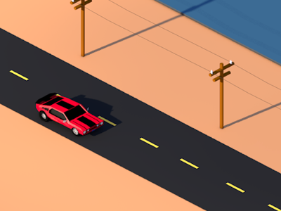 Vroom car fast isometric mustang red road