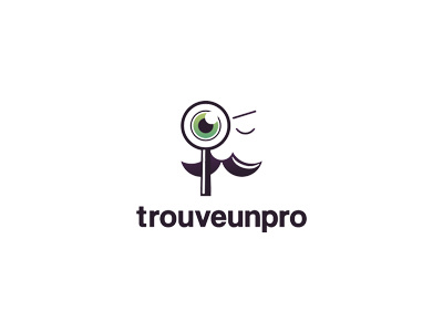 Trouve un pro logo dark eye glass green light logo looking man minimal person pro trouve un violet