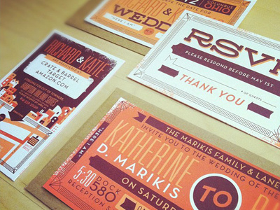 orange invites design typography wedding