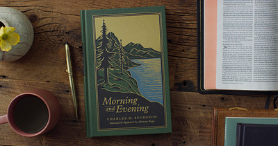 Morning and Evening - Charles Spurgeon book camp christian classic crossway design evening foil gold illustration lake morning mountain pine spurgeon tree