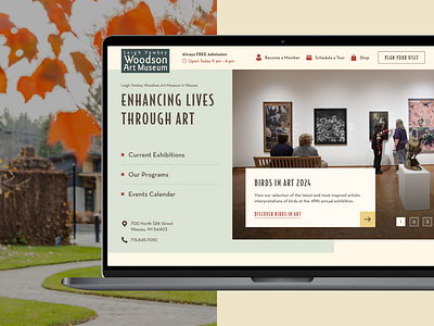 Leigh Yawkey Woodson Art Museum - Web Design art art museum birds call to action culture fine arts home page homepage museum organic sans serif ui user experience ux ux ui web web design website website design wisconsin