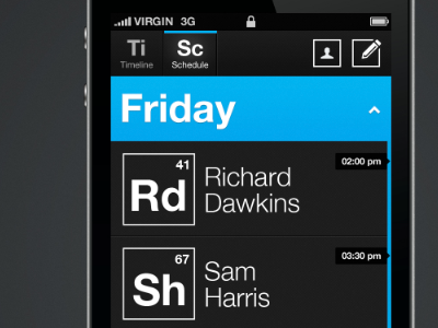 Atheist Convention App app blue convention friday icons iphone schedule speakers time timeline