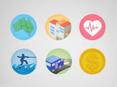 Icons australia colors dollar heart icons illustration map pastel shadow soft surf