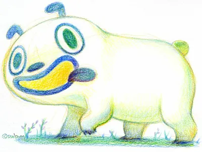 Crazy Polar bear bear character color pencils illustration