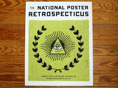 National Poster Retrospecticus Poster (two color print) boston eye of providence john boilard jp boneyard jpb lap gallery laurels national poster retrospecticus texture usa