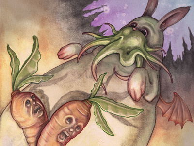 Cthulhu Bunny bunny carrot character cthulhu digital easter horror illustration watercolor