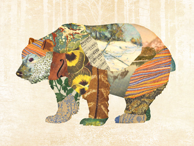 bear bear collage illustration print woodland creatures