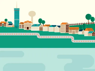 Animation Slide animation city scape houses illustration trees water