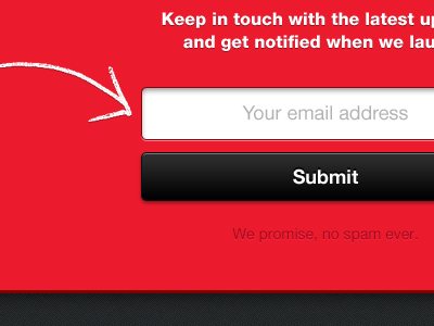 Keep in touch arrow black button email no spam red